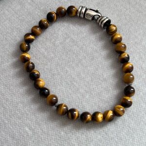 David Yurman - Tiger Eye Beaded Bracelet with Silver Clasp